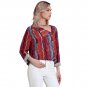 Red Multicolor Striped Asymmetric Button Down Shirt Fashion Women Blouse Work Wear