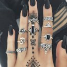 6 Pcs/set Women Fashion Gossip Retro Crystal Crown Carved Moon Star Black Gem Yoga Ring Set