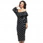 White Polka Dot Ruffle Off-shoulder Neckline Long Sleeves Dress Strapless Slash Neck Clubwear DRess