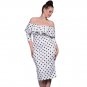 White Polka Dot Ruffle Off-shoulder Neckline Long Sleeves Dress Strapless Slash Neck Clubwear DRess
