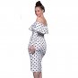 White Polka Dot Ruffle Off-shoulder Neckline Long Sleeves Dress Strapless Slash Neck Clubwear DRess