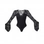 Black Eyelashes Lace Bodysuit Horn Sleeve Teddy Sexy Full Sleeve Plus Size Rompers