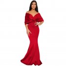 Red Black Off The Shoulder Mermaid Maxi Dress Sexy Woman Party Clubwear Evening Sundress