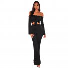 New Design 2pcs Black Tie Up Crop Top Wide Leg Pants Set Sexy Women Summer Street Cold Shoulder
