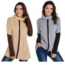 Brown Apricot Individual Cowl Neck Pullover Sweater Gray Color Long Sleeve Patchwork Autumn Hoodies