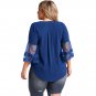 XL-5XL Navy Blue Black Tulle Embroidered Bell Sleeve Plus Size Blouse Plus Size Top Tees