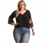 XL-5XL Navy Blue Black Tulle Embroidered Bell Sleeve Plus Size Blouse Plus Size Top Tees