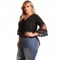 XL-5XL Navy Blue Black Tulle Embroidered Bell Sleeve Plus Size Blouse Plus Size Top Tees