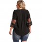 XL-5XL Navy Blue Black Tulle Embroidered Bell Sleeve Plus Size Blouse Plus Size Top Tees