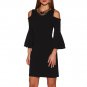Black Wine Red Flare Sleeve Cold Shoulder Mini Dress Casual Summer Style Female Dresses Sundress
