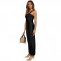 Women Black Frankie Striped Button Down Jumpsuit Fashion Casual Sleeveless Hommock Wide Leg Overalls