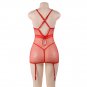 V Neck Hollow Out Women Erotic Lingerie Open Back See Though Sexy Outfit With Garter