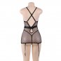 V Neck Hollow Out Women Erotic Lingerie Open Back See Though Sexy Outfit With Garter