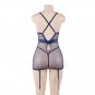 V Neck Hollow Out Women Erotic Lingerie Open Back See Though Sexy Outfit With Garter