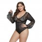 Black Bell Sleeve Lace Mesh Plus Size Teddy XL 2XL 3XL Big Size Underwear Bodysuit