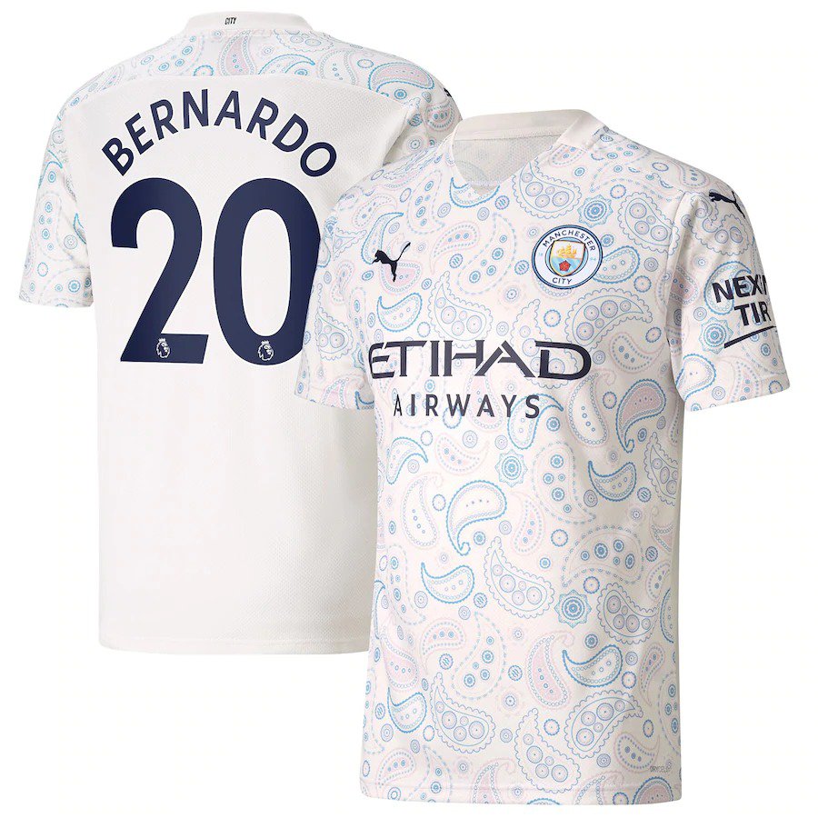 BERNARDO Manchester City 20/21 Third Jersey Man City White Stadium Football Shirt