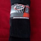 3 Pair Large Men Odor Eater Crew Socks Black Heavy Double Cushion Sole 8-12