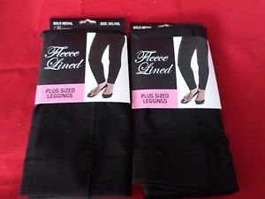 2 Pair Gold Medal Plus Size Womens Fleece Leggings Black 3XL/4XL