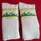 2 Pair Large Maine 95% Merino Wool Ragg Crew Sock 9-12 Made in USA White