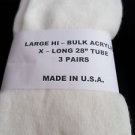 3 Pair of  Pocono Hi Bulk Acrylic Extra Long 28" Socks 8-12 Made USA White