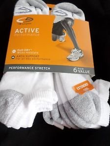 6 Pair Extra Large Champion King Size Active Performance No Show Socks12-14