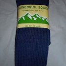 1 Pair Large Maine 95% Merino Wool Ragg Crew Sock 9-12 Made in USA Navy