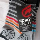 2 Pair Ecko Unlimited Men Crew Socks Large Black WhiteGrey Strip Rhino 6 1/2-12