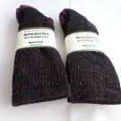 2 Pair Pocono 82%  Merino Wool Hiker Women Socks USA Shoe 5-10 Black Purple