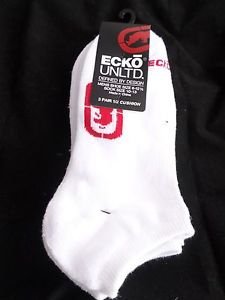 3 Pair Ecko Unlimited Men No Show Boat Socks Large Solid White  Rhino 6 1/2-12