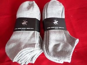 6 Pair Large Beverly Hills Polo Club Cushioned No Show Men Socks Grey 10-13