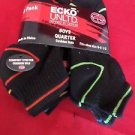 6 Pair Ecko Unlimited Boys Quarter High Socks Soft  Durable Black Neon 9-2 1/2