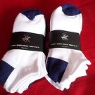 6 Pair Large Beverly Hills Polo Club Cushioned No Show Men Socks Navy Whit 10-13