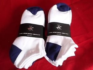 6 Pair Large Beverly Hills Polo Club Cushioned No Show Men Socks Navy Whit 10-13