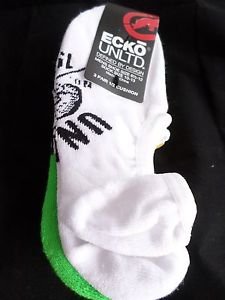 3 Pair Ecko Unlimited Men No Show Boat Socks Large White Yellow Skull 6 1/2-12