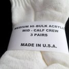 3 Pair of  Pocono Med Hi Bulk Acrylic Mid Calf Crew Socks 4-10 Made USA White