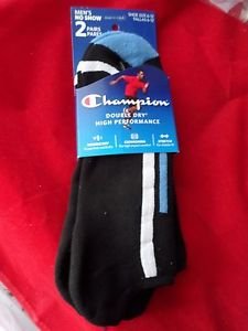 2 Pair Champion Contoured Arch Support No Show Black Stripe Dry Socks 6-12