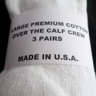 3 Pair of  Pocono Large Premium Cotton Over Calf Crew Socks 8-12 Made USA White