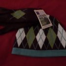 East Side Collection Andover Argyle Owner Hat & Glove Set  Green & Brown OSFM