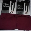 2 Pair Gold Medal  Seamless Womens Fleece Leggings Burgundy  Large/Extra Large