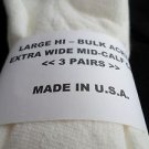 3 Pair of  Pocono Hi Bulk Acrylic XWide Mid Calf Crew Socks 8-12 Made USA White