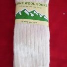 1 Pair Large Maine 95% Merino Wool Ragg Crew Sock 9-12 Made in USA White