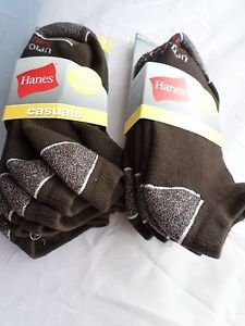 6 Pair Hanes Large No Show Casual Socks Cushion All Day Comfort  Brown 6-12