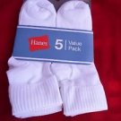 5 Pack Hanes Cuff Crew Value Pack Socks White Great Quality!! Large 8-12