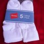 5 Pack Hanes Cuff Crew Value Pack Socks White Great Quality!! Large 8-12