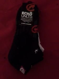 3 Pair Ecko Unlimited Men No Show Boat Socks Large Wh/Bl Rhino Cushion 6 1/2-12