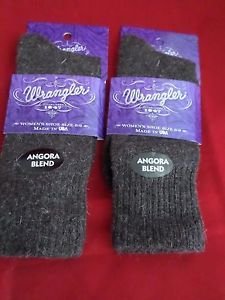 2 Pair Womens Medium Wrangler Angora Crew Boot Hiker Warm Sock 6-9 Brown USA