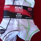 6 Pair Ecko Unlimited Mens No Show Boat Socks Soft and Durable White Stripe 6-12