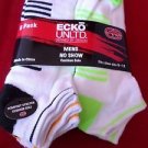 6 Pair Ecko Unlimited Mens No Show Boat Socks Soft Durable White Heel Toe 6-12