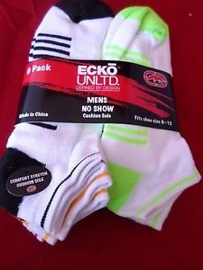 6 Pair Ecko Unlimited Mens No Show Boat Socks Soft Durable White Heel Toe 6-12