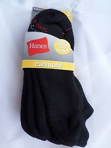 3 Pair Hanes Large No Show Casual Socks Cushion All Day Comfort Black  6-12